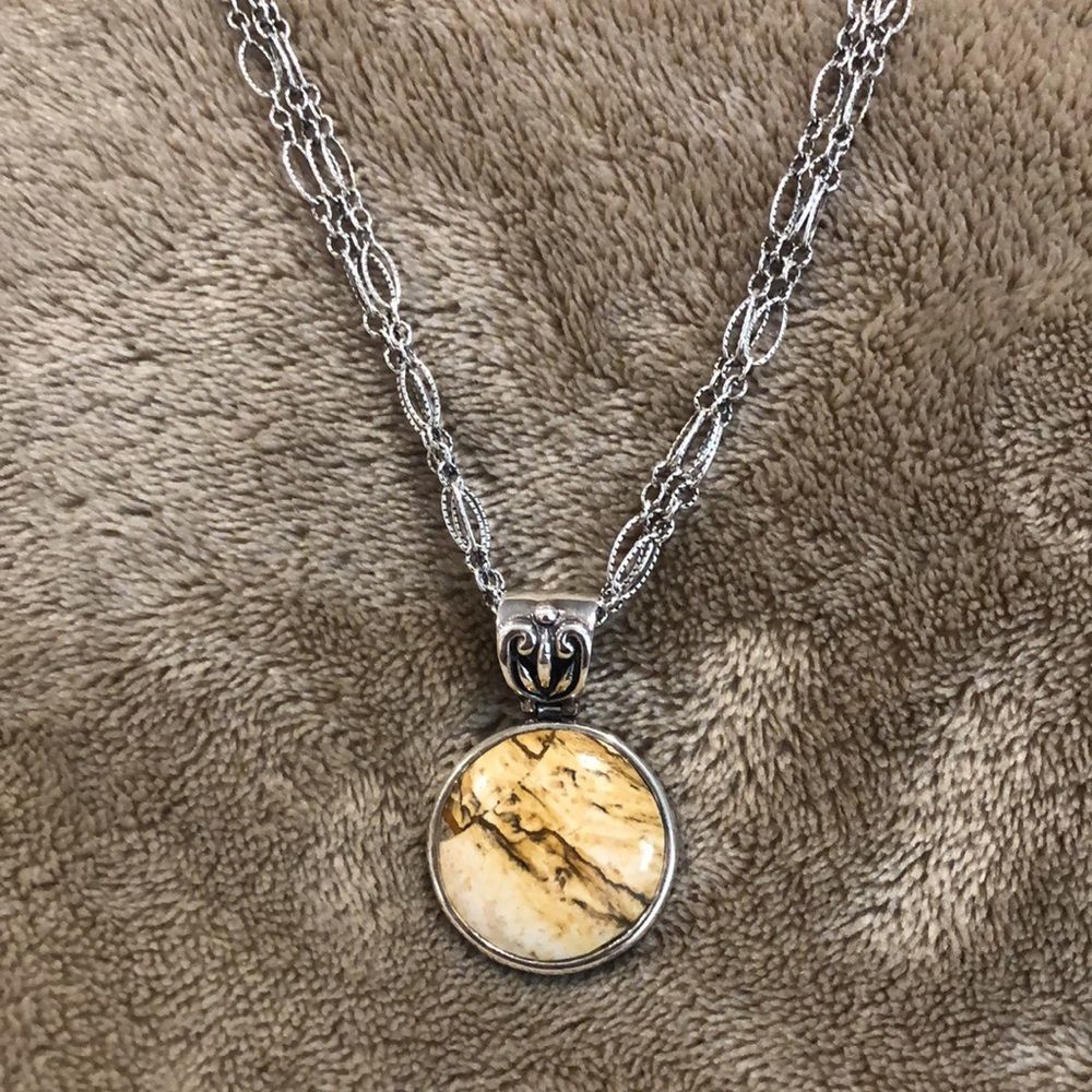 BARSE Sterling Silver Agate Pendant w/ Triple Strand Open Link Necklace NWT